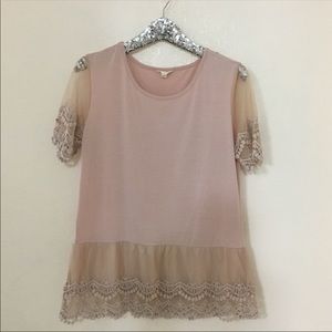 Adiva | Pink Lace Babydoll Blouse | L